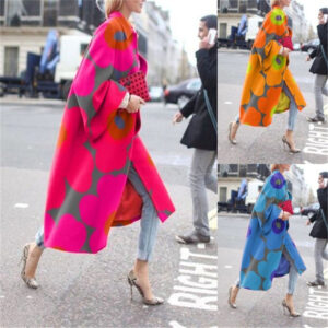 Long Flared Sleeve Jacket Printed Loose Trench Coat