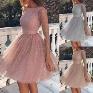 Glitter Long Sleeve Dress - Cocktail Dresses
